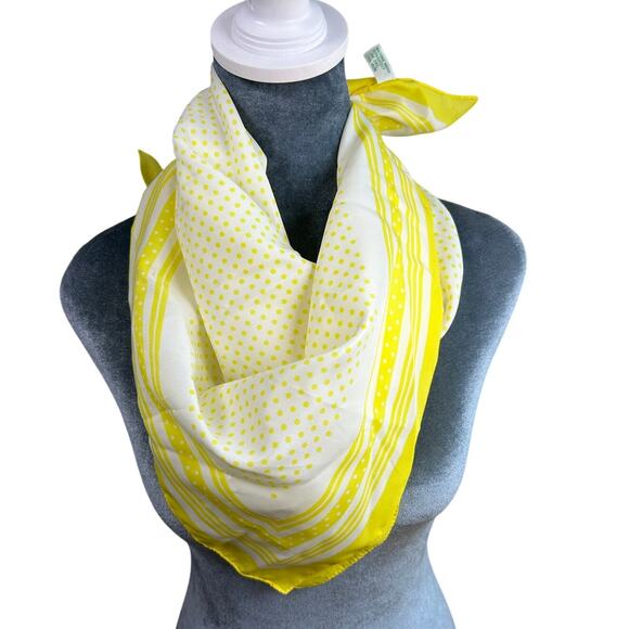 Vintage Scarf- Square- 26x26"- White- Polka Dots- Made in Italy Polyester - Picture 1 of 5